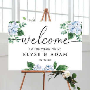 Póster Signo de bienvenida de Boda floral de Hydrangea az