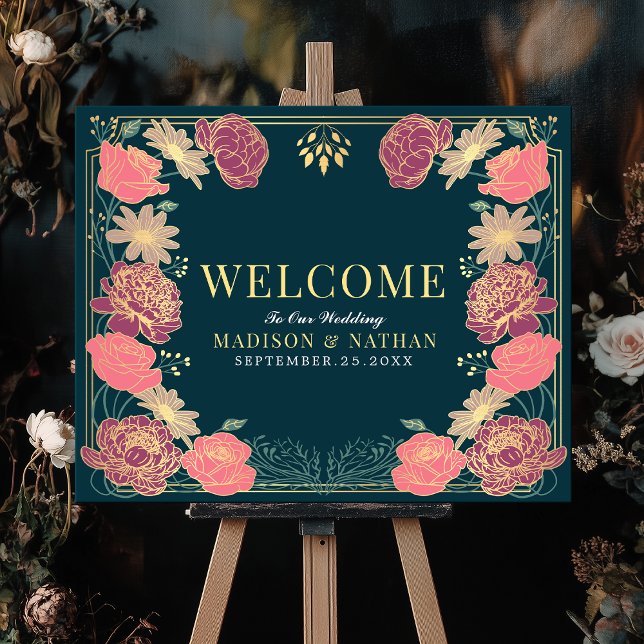 Póster Signo de bienvenida de Boda floral de jardín encan (Subido por el creador)
