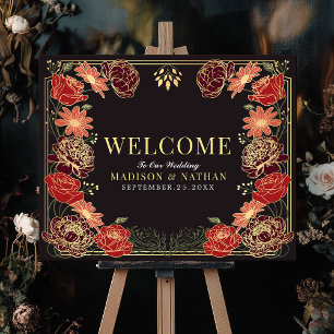 Póster Signo de bienvenida de Boda floral de jardín encan