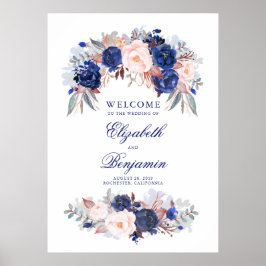 Póster Signo de bienvenida de Boda floral de la marina