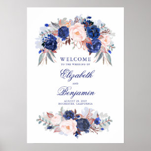 Póster Signo de bienvenida de Boda floral de la marina