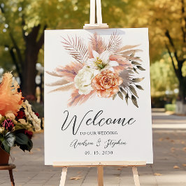 Póster Signo de bienvenida de Boda floral de otoño rústic