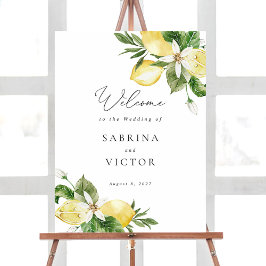 Póster Signo de bienvenida de Boda floral de verde de lim