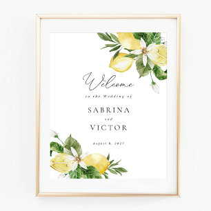 Póster Signo de bienvenida de Boda floral de verde de lim