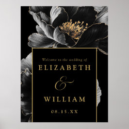 Póster Signo De Bienvenida De Boda Floral Elegante De Col