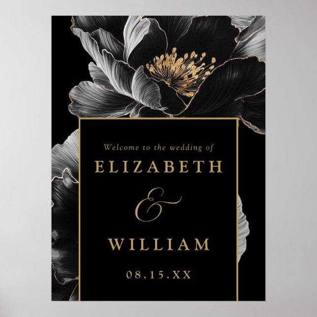 Póster Signo De Bienvenida De Boda Floral Elegante De Col (Frente)