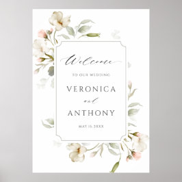 Póster Signo de bienvenida de Boda floral elegante Rubor 