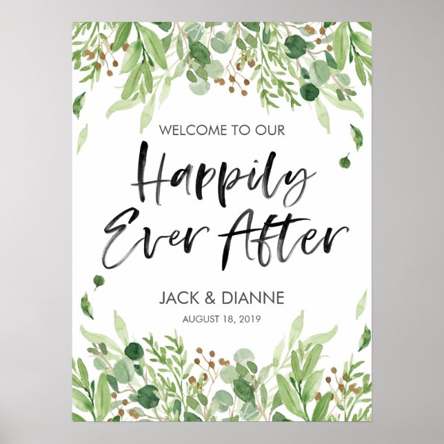 Póster Signo de bienvenida de Boda floral feliz siempre d (Frente)