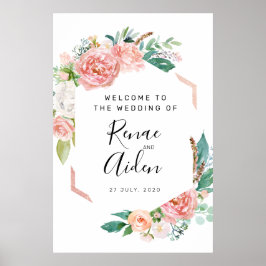 Póster Signo de bienvenida de Boda floral geométrico, flo