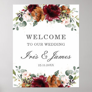 Póster Signo de bienvenida de Boda floral marfileño Naran