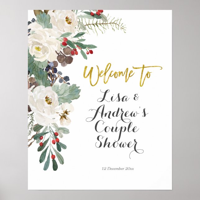 Póster Signo de bienvenida de Boda floral para Navidades  (Frente)
