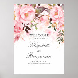 Póster Signo de bienvenida de Boda floral rosa
