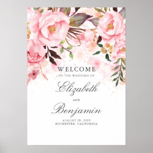 Póster Signo de bienvenida de Boda floral rosa