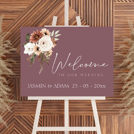 Póster Signo de bienvenida de Boda floral Rusple Purple P