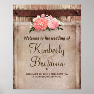 Póster Signo de bienvenida de Boda floral rústico