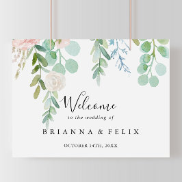 Póster Signo de bienvenida de Boda floral tropical colori