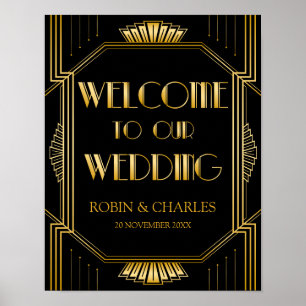 Póster Signo de bienvenida de boda   Gatsby Art Deco