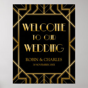 Póster Signo de bienvenida de boda   Gatsby Art Deco