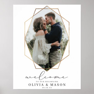 Póster Signo de bienvenida de Boda geométrico de oro con 