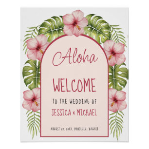 Póster Signo de bienvenida de Boda hawaiano tropical Aloh