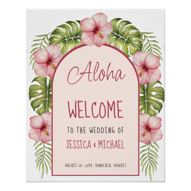 Póster Signo de bienvenida de Boda hawaiano tropical Aloh (Anverso)