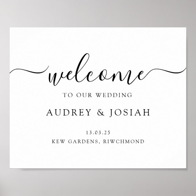 Póster Signo de bienvenida de Boda horizontal de script m (Frente)