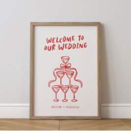 Póster Signo de bienvenida de Boda ilustrado Retro Funky 