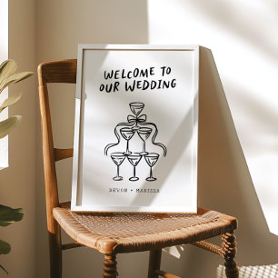 Póster Signo de bienvenida de Boda ilustrado Retro Funky