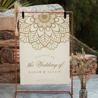 Signo de bienvenida de Boda indio de Mandala dorad
