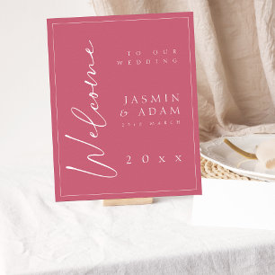 Póster Signo de bienvenida de Boda magenta rosado mínimo