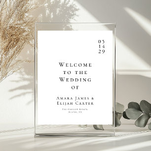Póster Signo de bienvenida de Boda mínimo blanco y negro