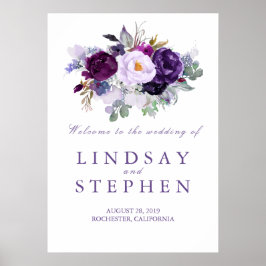 Póster Signo de bienvenida de Boda morado floral
