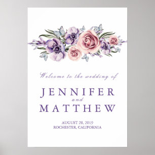 Póster Signo de bienvenida de Boda morado floral