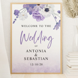 Póster Signo de bienvenida de Boda morado floral Poster