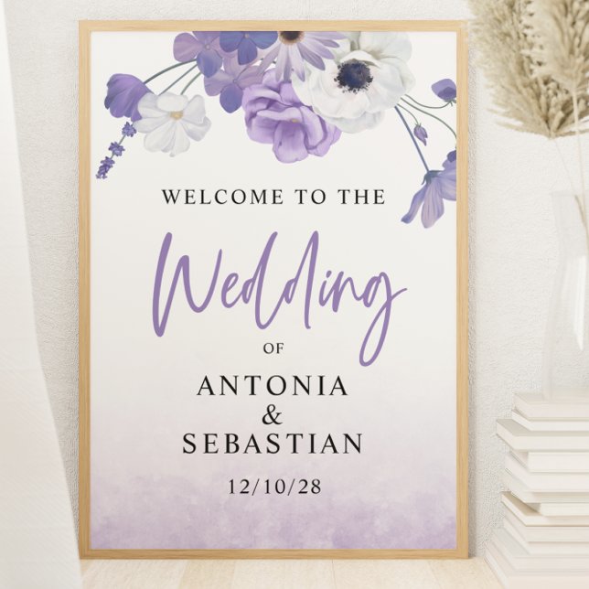 Póster Signo de bienvenida de Boda morado floral Poster (Subido por el creador)