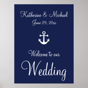 Póster Signo de bienvenida de Boda náutico con ancla