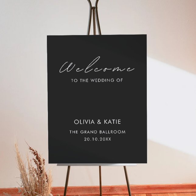 Póster Signo de bienvenida de Boda negro (Black Wedding Welcome Sign)
