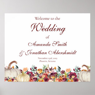 Póster Signo de bienvenida de boda otoño, signo de bienve