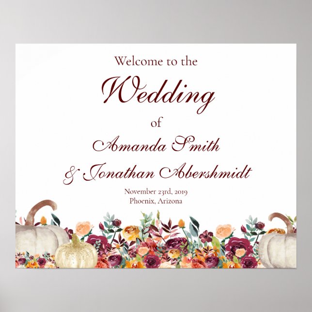 Póster Signo de bienvenida de boda otoño, signo de bienve (Frente)