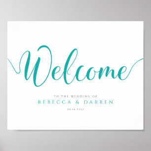 Póster Signo de bienvenida de Boda personalizado turquesa