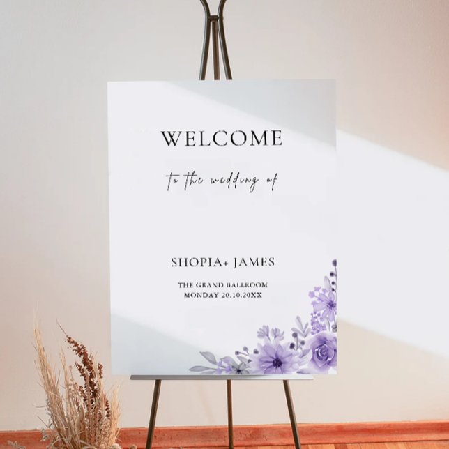 Póster Signo de bienvenida de Boda púrpura (Purple Wedding Welcome Sign)