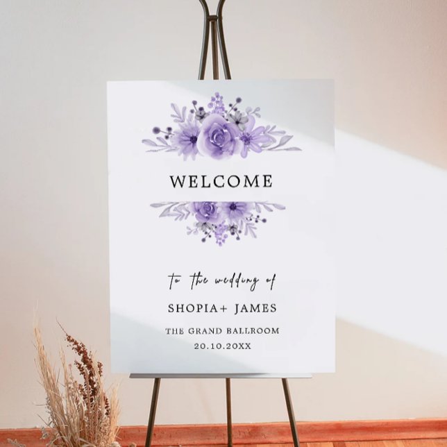 Póster Signo de bienvenida de Boda púrpura (Purple Wedding Welcome Sign)