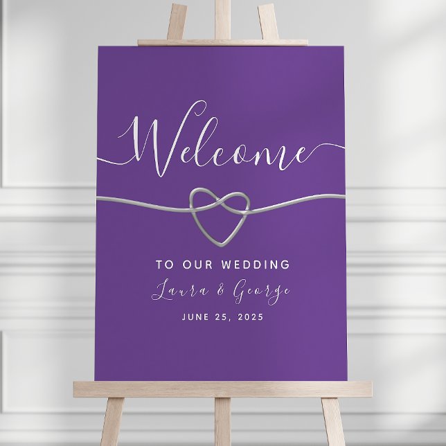 Póster Signo de bienvenida de Boda púrpura plateado moder (Subido por el creador)