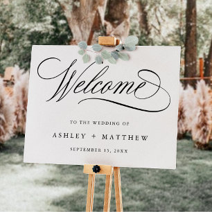 Póster Signo de bienvenida de Boda romántico de caligrafí