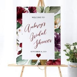 Póster Signo de bienvenida de Boda Rosa de Borgoña