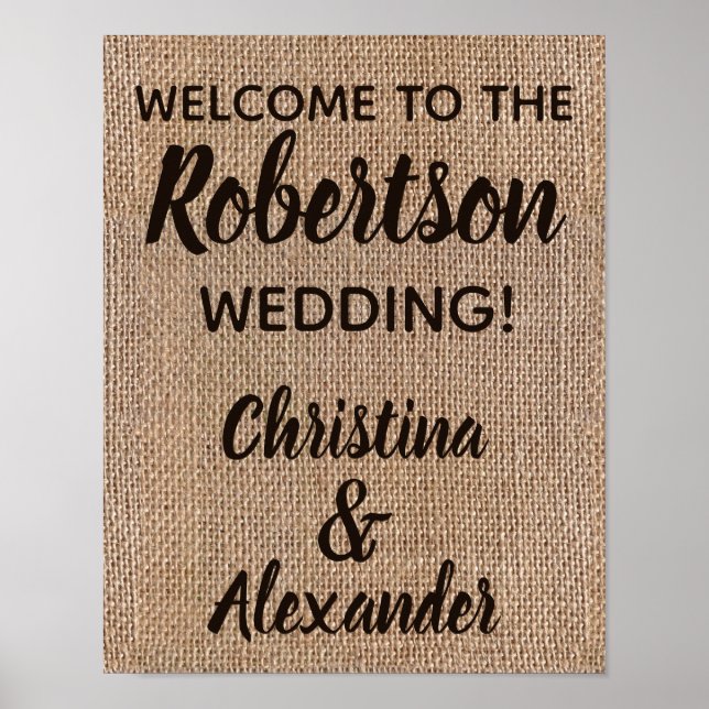 Póster Signo de bienvenida de boda rústica de bodas de bo (Frente)
