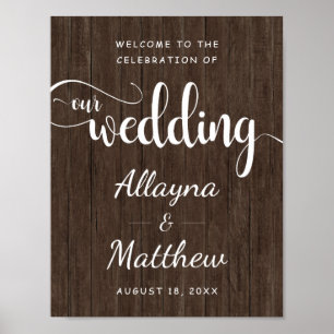 Póster Signo de bienvenida de Boda Rústico de Madera Anti