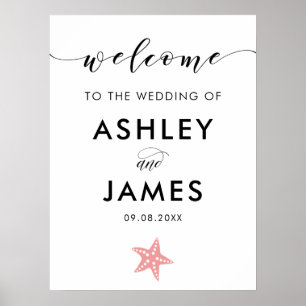 Póster Signo de bienvenida de Boda Starfish rosa