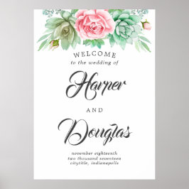 Póster Signo de bienvenida de Boda Succulent