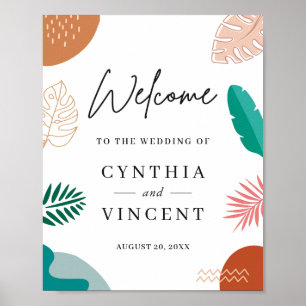 Póster Signo de bienvenida de Boda tropical resumen moder